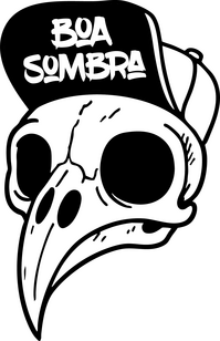 Image of an Owl Skull wearing a baseball hat with the name of "boa sombra" skatepark on the visor